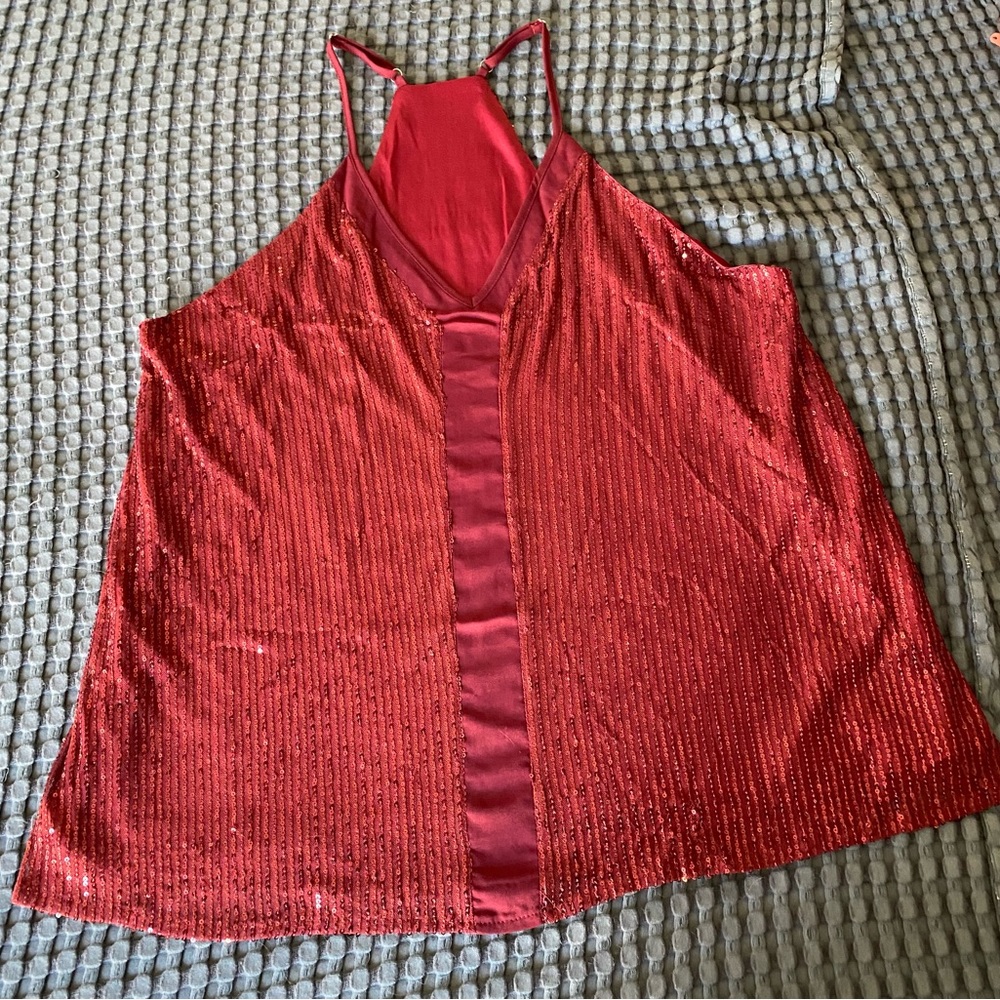 AlvaQ Women's Summer Sequin Red Tank Top